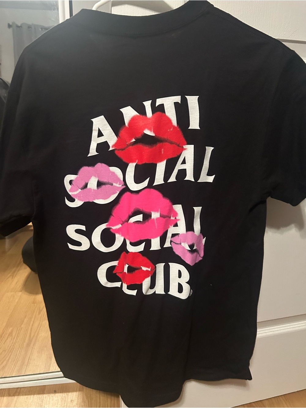 Anti Social Social Club Black Tee with Red and Pink Kiss Graphics